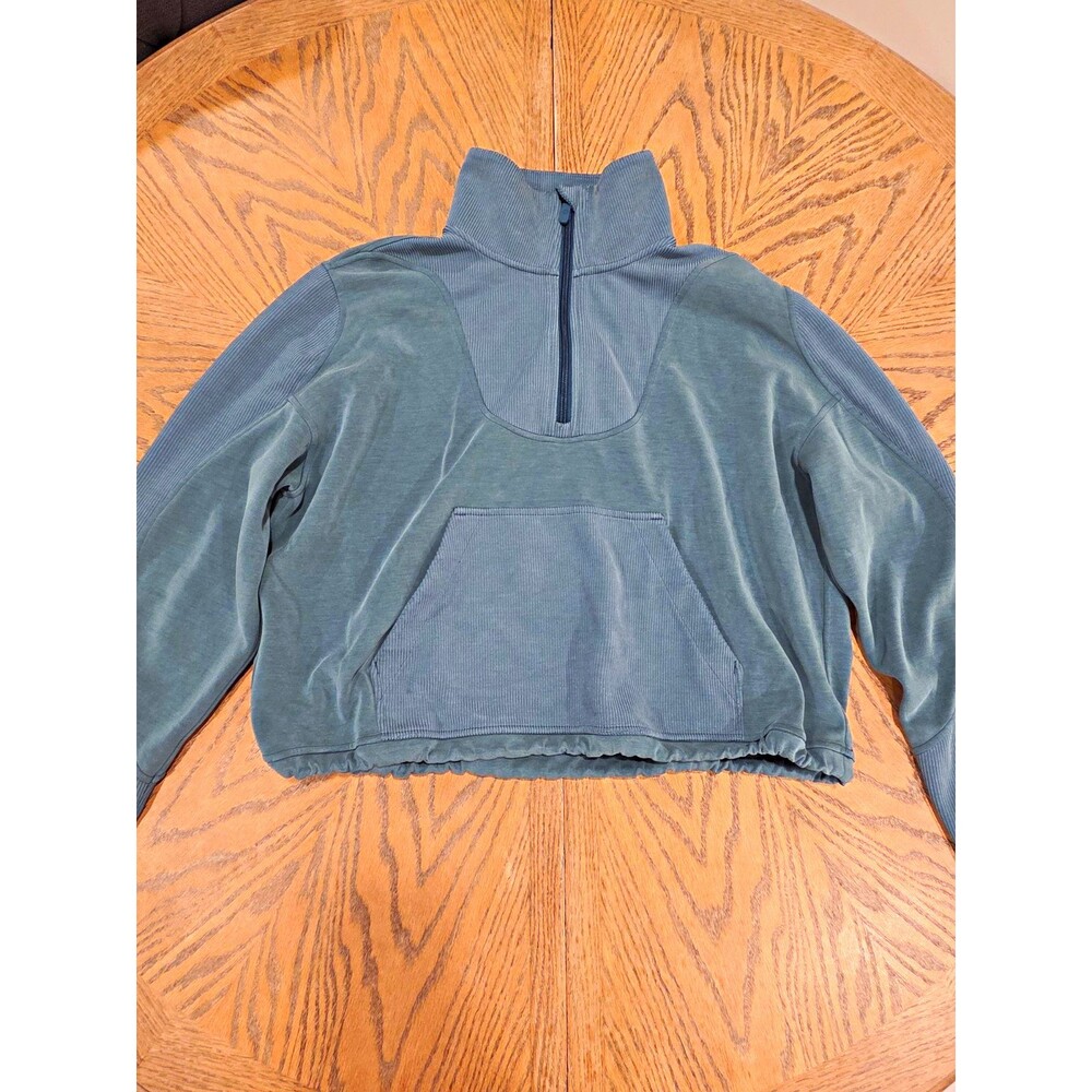 Lululemon Brushed Softstreme Ribbed Half Zip Womens 10 Green Pullover Athleisure